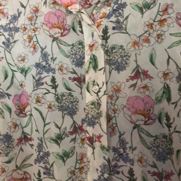 H&M Multicolor Floral Sheer Sleeveless Button Down Collared Shirt - Picture 3 of 4